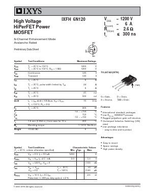 IXFH6N120 Datasheet PDF IXYS CORPORATION