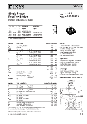 VBO13-08NO2 Datasheet PDF IXYS CORPORATION