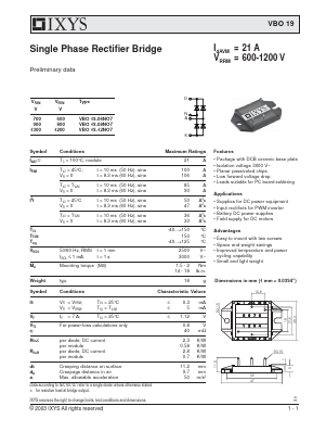 VBO19 Datasheet PDF IXYS CORPORATION