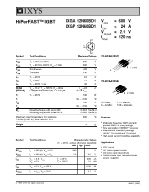 IXGA12N60BD1 Datasheet PDF IXYS CORPORATION