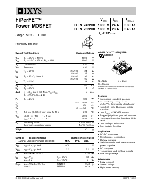 IXFN24N100 Datasheet PDF IXYS CORPORATION