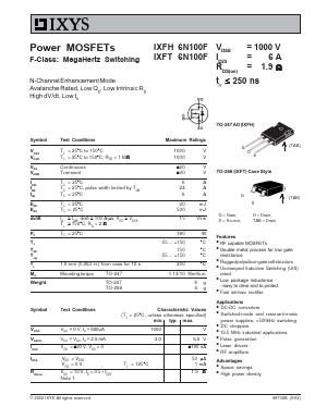 IXFH6N100F Datasheet PDF IXYS CORPORATION