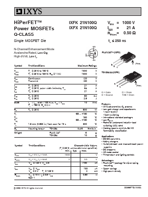 IXFX21N100Q Datasheet PDF IXYS CORPORATION