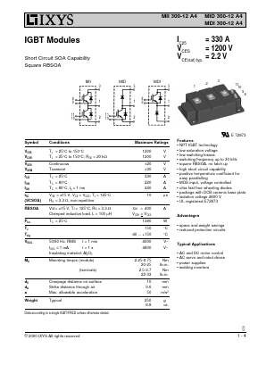 MDI300-12A4 Datasheet PDF IXYS CORPORATION