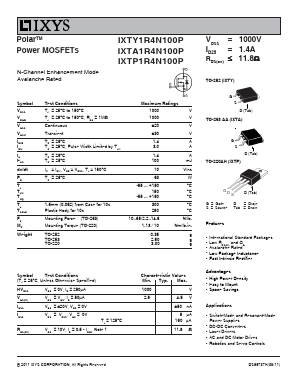 IXTA1R4N100P Datasheet PDF IXYS CORPORATION