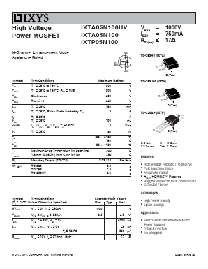 IXTP05N100 Datasheet PDF IXYS CORPORATION