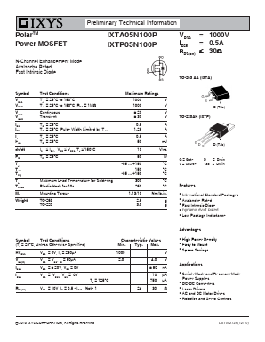 IXTP05N100P Datasheet PDF IXYS CORPORATION