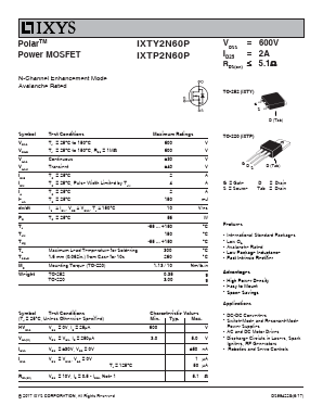 IXTY2N60P Datasheet PDF IXYS CORPORATION