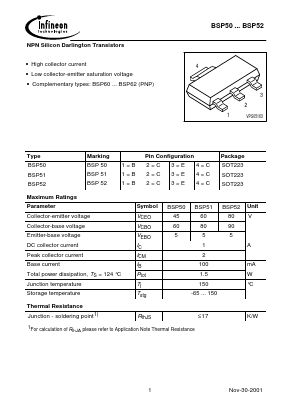 BSP50 Datasheet PDF Infineon Technologies