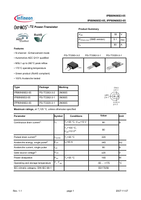 IPB80N06S3-05 Datasheet PDF Infineon Technologies