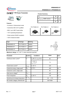 IPB80N06S3-07 Datasheet PDF Infineon Technologies