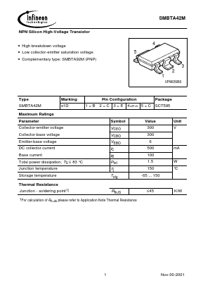 SMBTA42M Datasheet PDF Infineon Technologies