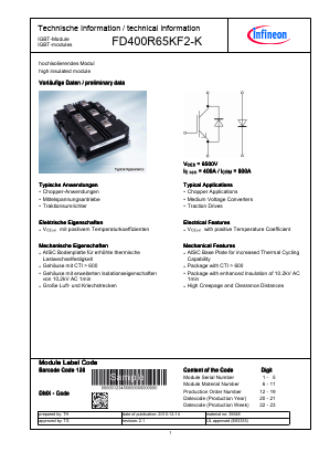 FD400R65KF2-K Datasheet PDF Infineon Technologies