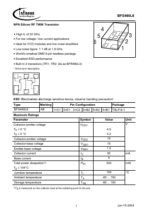 BFS460L6 Datasheet PDF Infineon Technologies