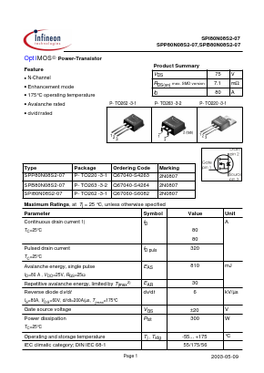 SPB80N08S2-07 Datasheet PDF Infineon Technologies