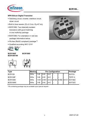 BCR108 Datasheet PDF Infineon Technologies