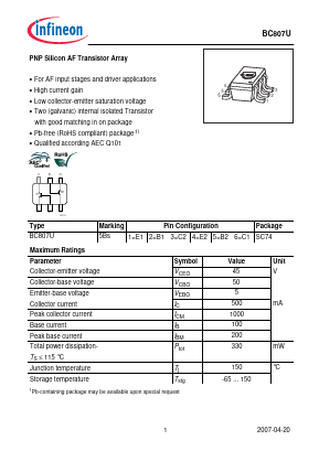 BC807U Datasheet PDF Infineon Technologies