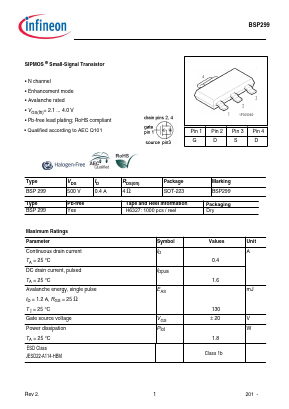 BSP299 Datasheet PDF Infineon Technologies