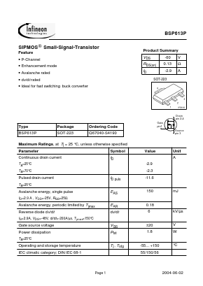 BSP613P Datasheet PDF Infineon Technologies