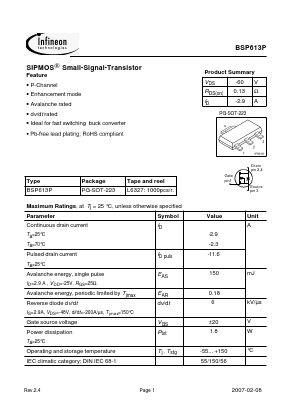 BSP613P Datasheet PDF Infineon Technologies