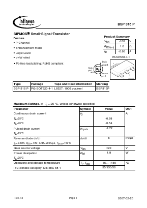 BSP316P Datasheet PDF Infineon Technologies