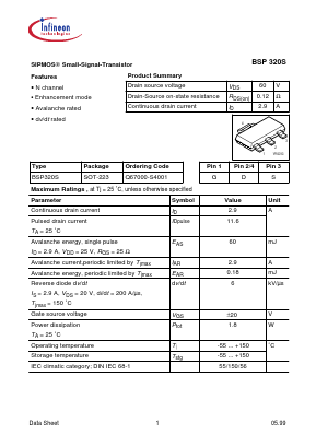 BSP320 Datasheet PDF Infineon Technologies