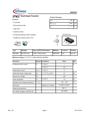 BSP322P Datasheet PDF Infineon Technologies