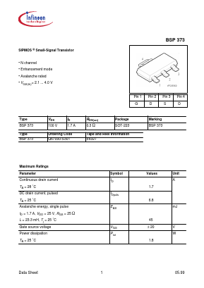 BSP373 Datasheet PDF Infineon Technologies