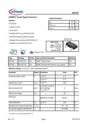BSS169-H6327 Datasheet PDF Infineon Technologies