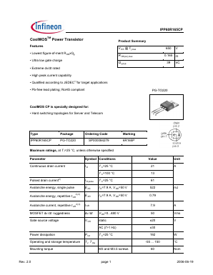 IPP60R165CP Datasheet PDF Infineon Technologies