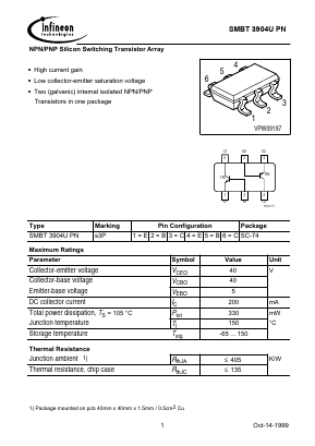 SMBT3904UPN Datasheet PDF Infineon Technologies