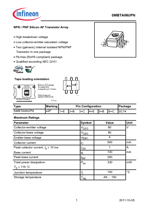 SMBTA06UPN Datasheet PDF Infineon Technologies
