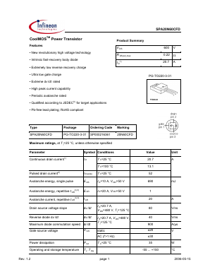 SPA20N60CFD Datasheet PDF Infineon Technologies