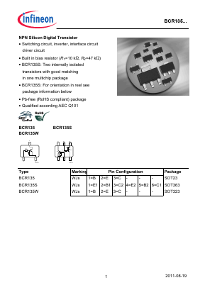 BCR135SH6827 Datasheet PDF Infineon Technologies