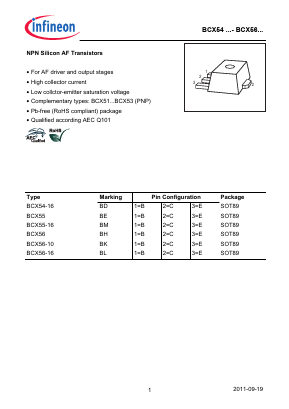 BCX56-16E6433 Datasheet PDF Infineon Technologies