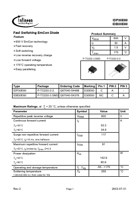 D30E60 Datasheet PDF Infineon Technologies