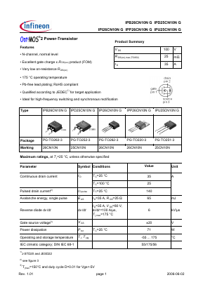 IPU25CN10N Datasheet PDF Infineon Technologies