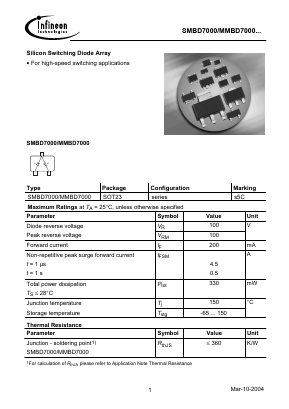 MMBD7000 Datasheet PDF Infineon Technologies