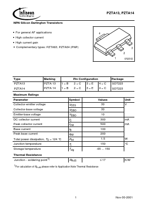 PZTA13 Datasheet PDF Infineon Technologies