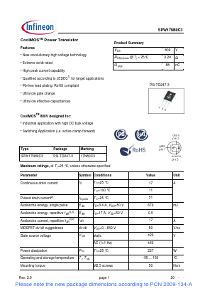 17N80C3 Datasheet PDF Infineon Technologies