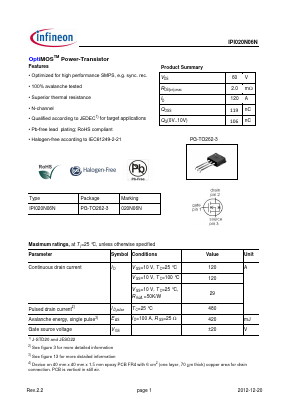 IPI020N06N Datasheet PDF Infineon Technologies
