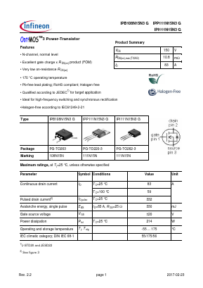 111N15N Datasheet PDF Infineon Technologies