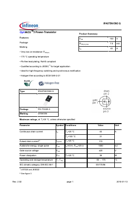 IPA075N15N3G Datasheet PDF Infineon Technologies