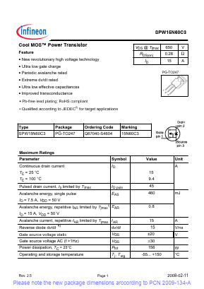 15N60C3 Datasheet PDF Infineon Technologies