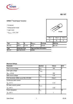 BS107 Datasheet PDF Infineon Technologies