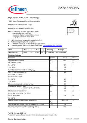 K15N60HS Datasheet PDF Infineon Technologies