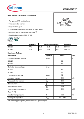 BCV27 Datasheet PDF Infineon Technologies