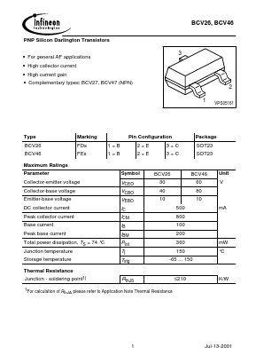 BCV26 Datasheet PDF Infineon Technologies