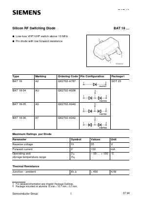 BAT18-06 Datasheet PDF Infineon Technologies