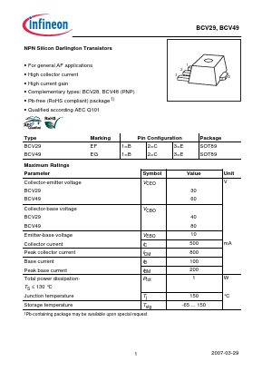 BCV29 Datasheet PDF Infineon Technologies